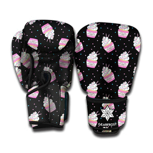 Pink Cupcake Pattern Print Boxing Gloves