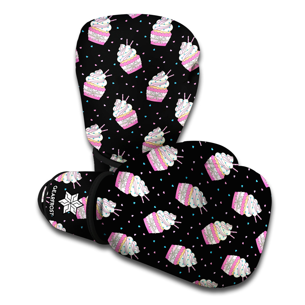 Pink Cupcake Pattern Print Boxing Gloves