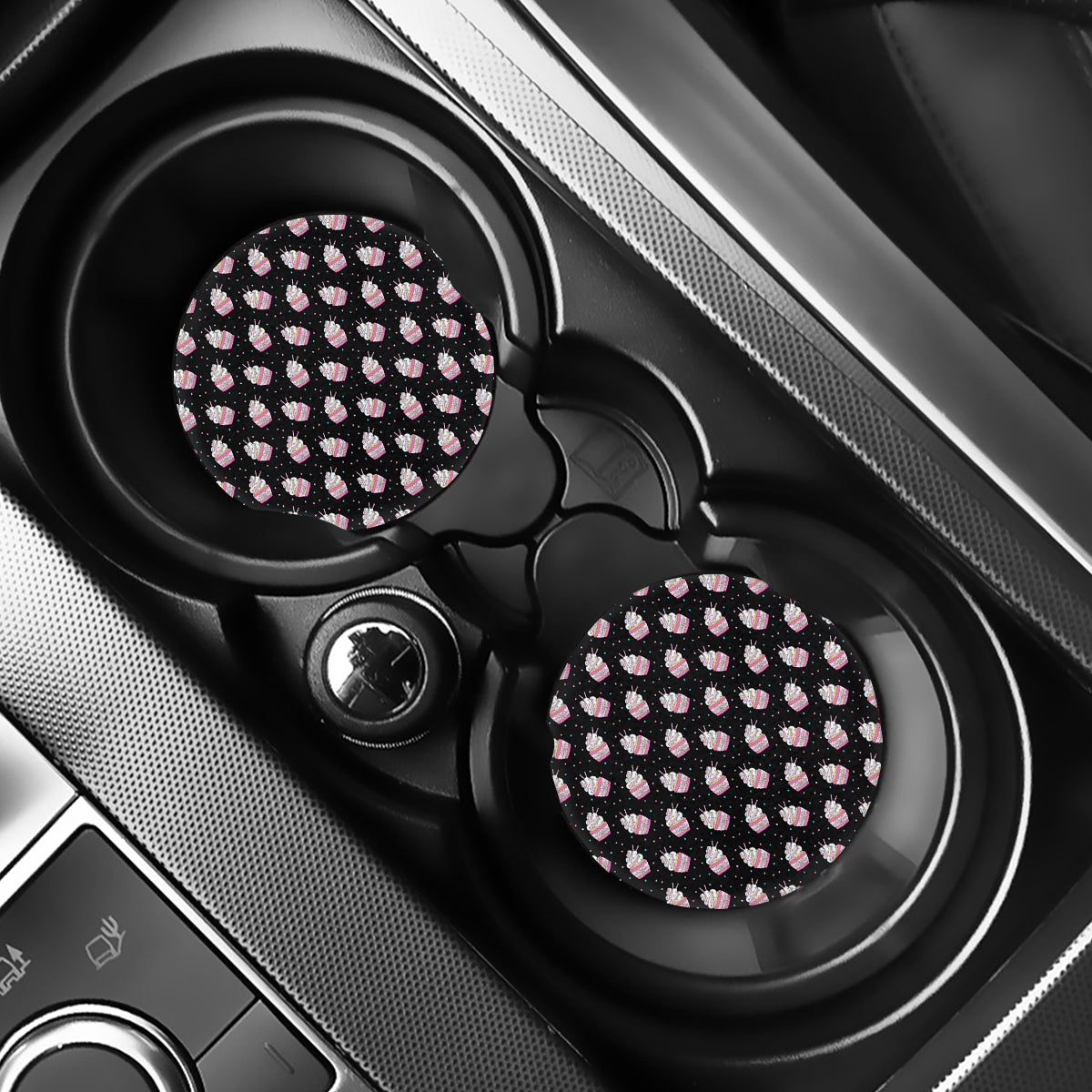 Pink Cupcake Pattern Print Car Coasters