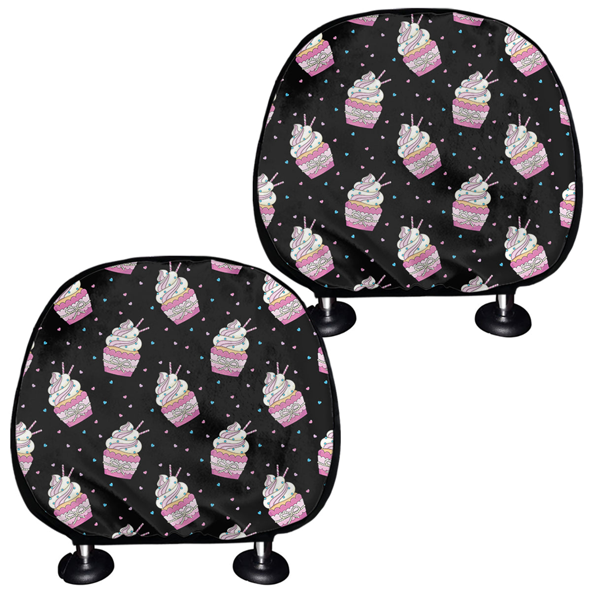 Pink Cupcake Pattern Print Car Headrest Covers