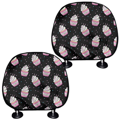 Pink Cupcake Pattern Print Car Headrest Covers