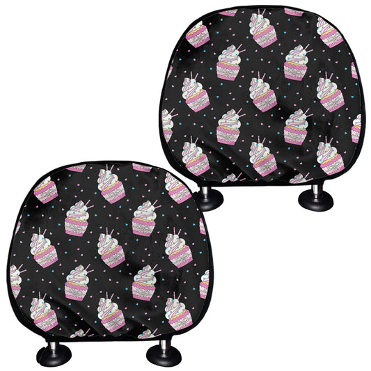 Pink Cupcake Pattern Print Car Headrest Covers