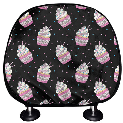 Pink Cupcake Pattern Print Car Headrest Covers