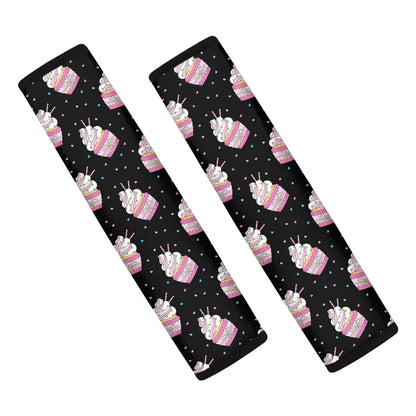 Pink Cupcake Pattern Print Car Seat Belt Covers