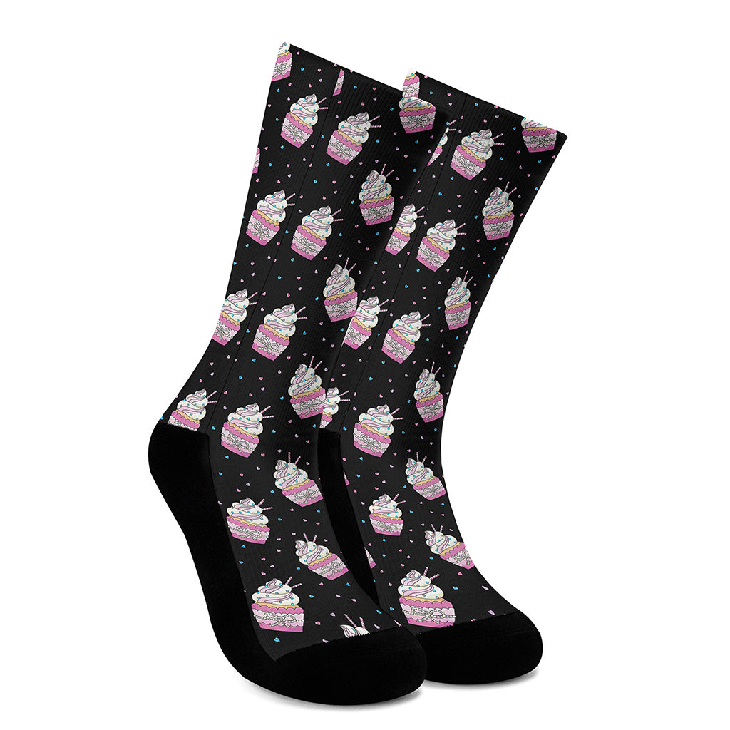 Pink Cupcake Pattern Print Crew Socks