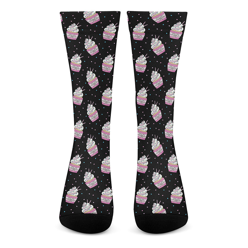 Pink Cupcake Pattern Print Crew Socks