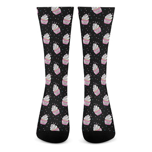 Pink Cupcake Pattern Print Crew Socks