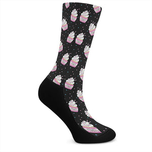 Pink Cupcake Pattern Print Crew Socks