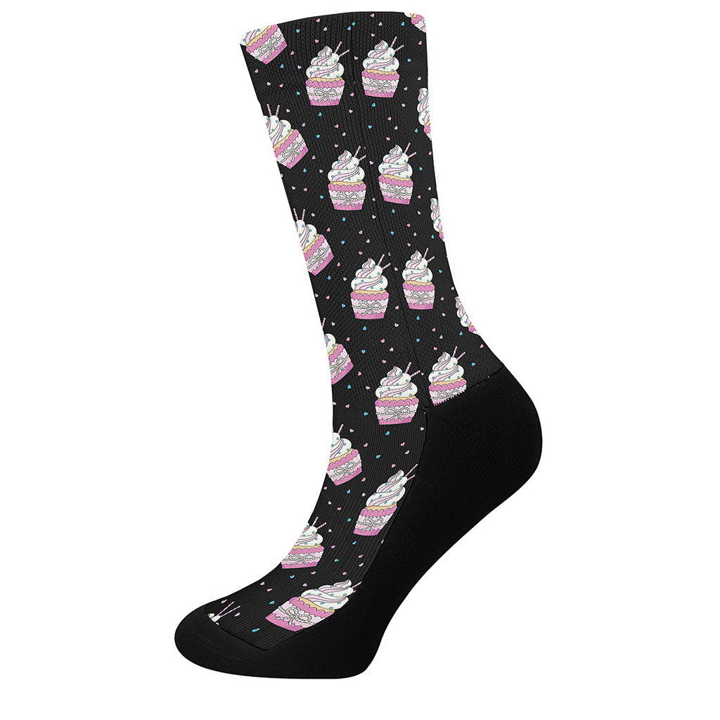 Pink Cupcake Pattern Print Crew Socks