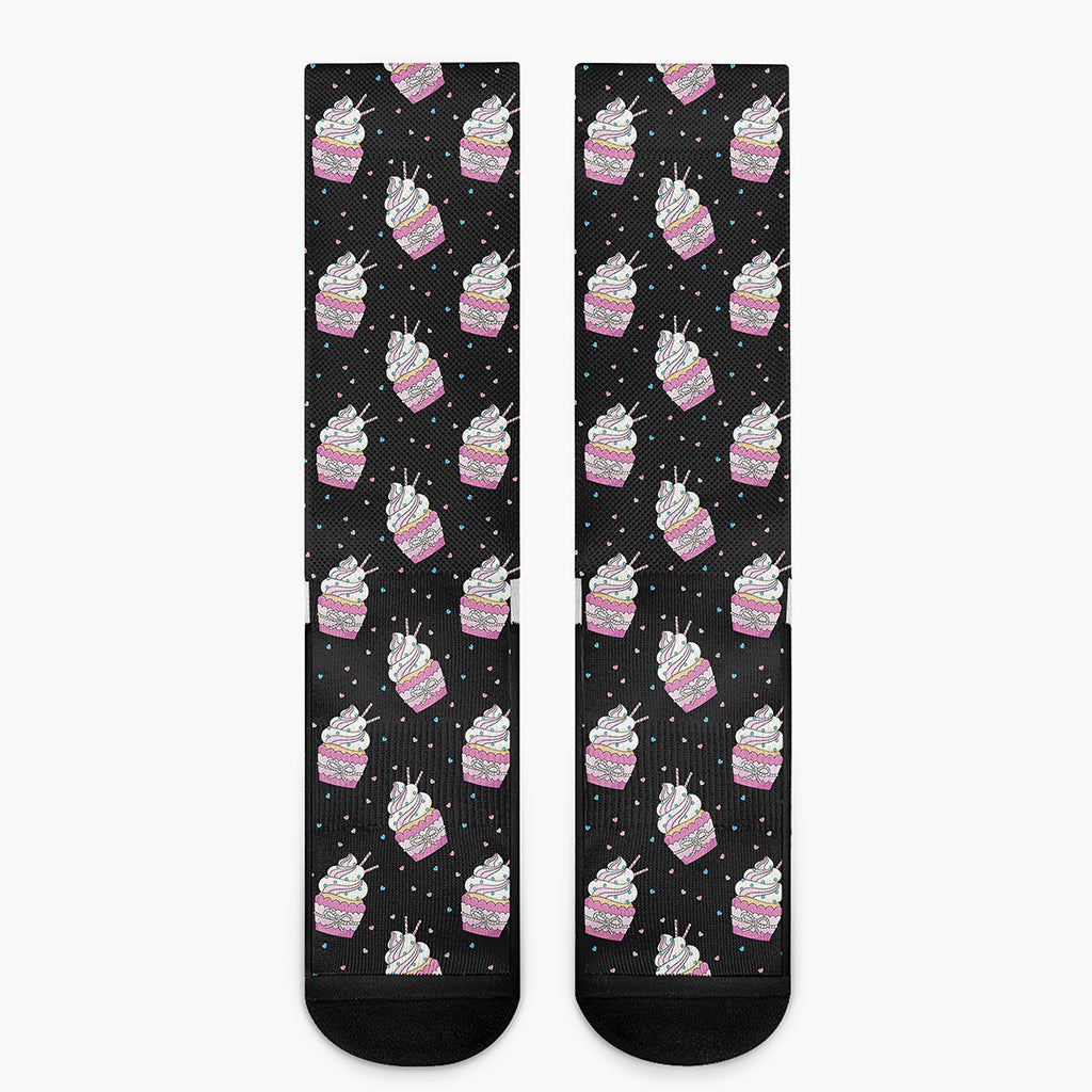 Pink Cupcake Pattern Print Crew Socks