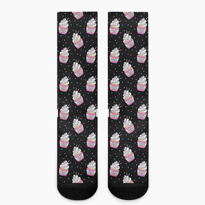 Pink Cupcake Pattern Print Crew Socks