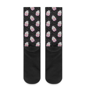 Pink Cupcake Pattern Print Crew Socks