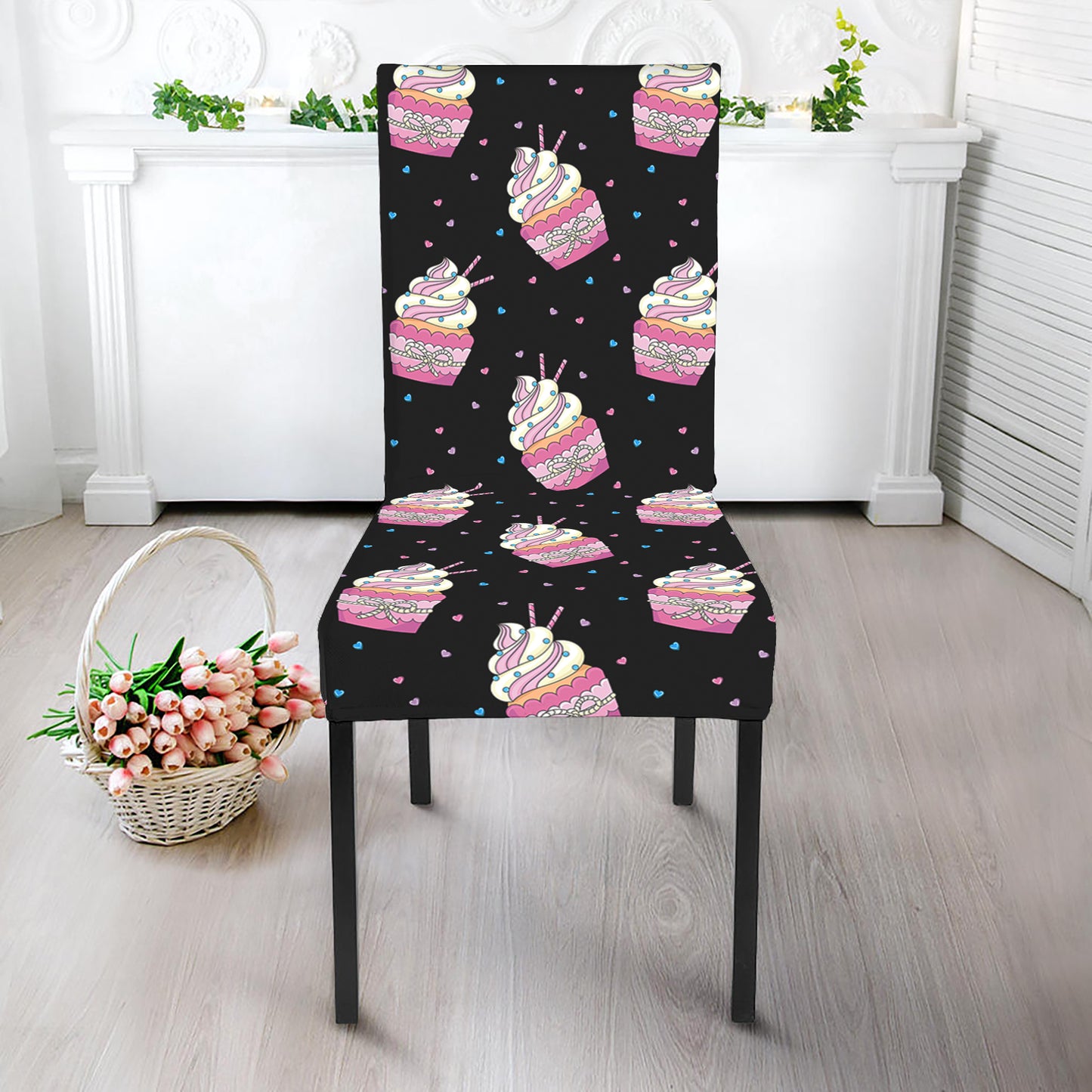 Pink Cupcake Pattern Print Dining Chair Slipcover