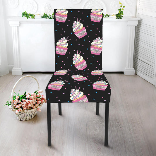 Pink Cupcake Pattern Print Dining Chair Slipcover