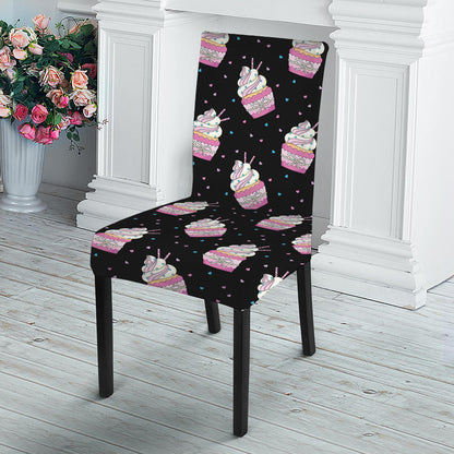 Pink Cupcake Pattern Print Dining Chair Slipcover