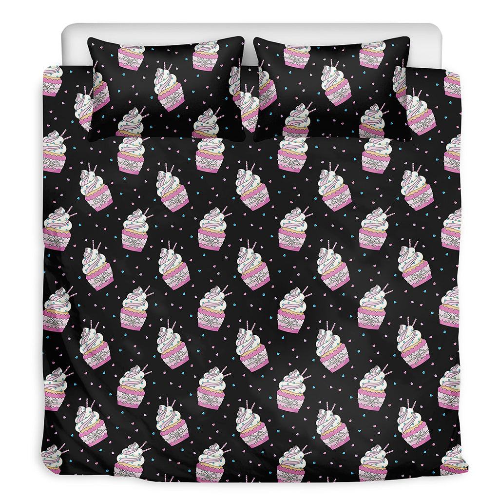 Pink Cupcake Pattern Print Duvet Cover Bedding Set