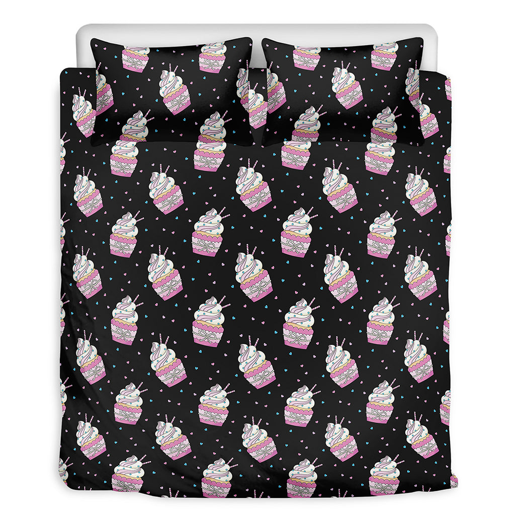 Pink Cupcake Pattern Print Duvet Cover Bedding Set