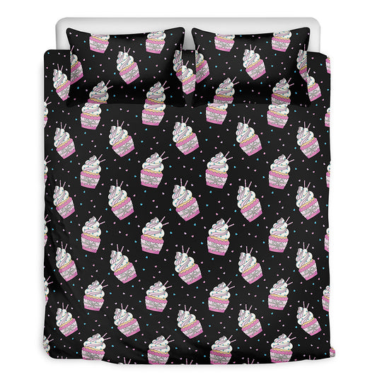 Pink Cupcake Pattern Print Duvet Cover Bedding Set