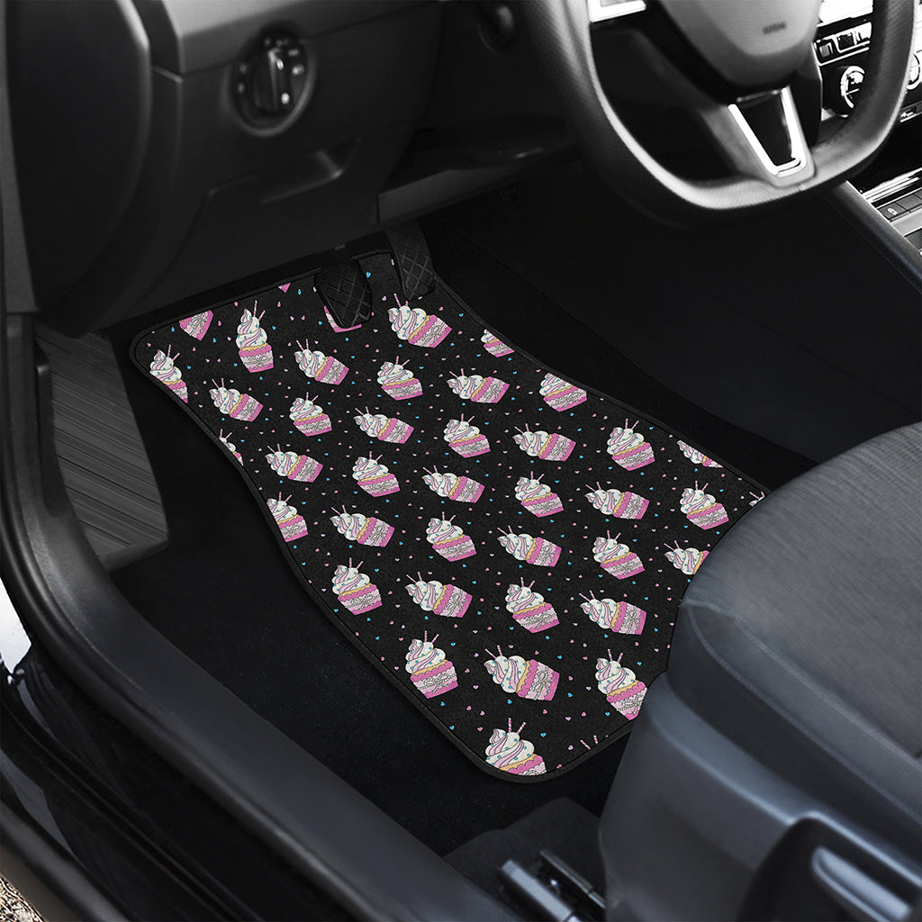 Pink Cupcake Pattern Print Front and Back Car Floor Mats