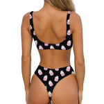 Pink Cupcake Pattern Print Front Bow Tie Bikini