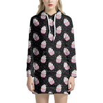 Pink Cupcake Pattern Print Hoodie Dress