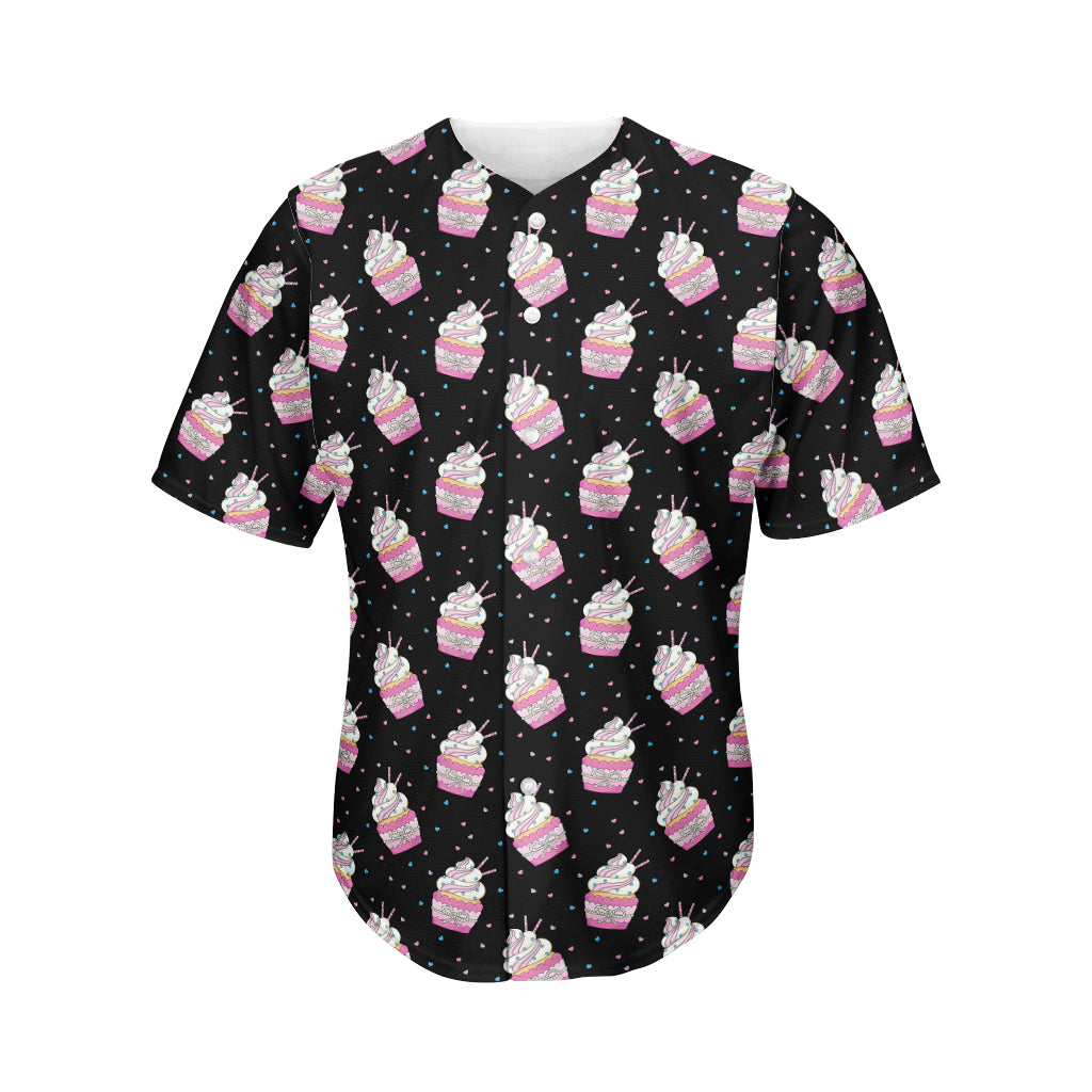 Pink Cupcake Pattern Print Men's Baseball Jersey