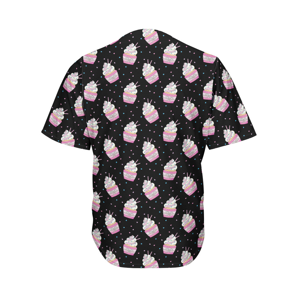 Pink Cupcake Pattern Print Men's Baseball Jersey