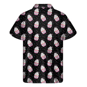 Pink Cupcake Pattern Print Men's Short Sleeve Shirt