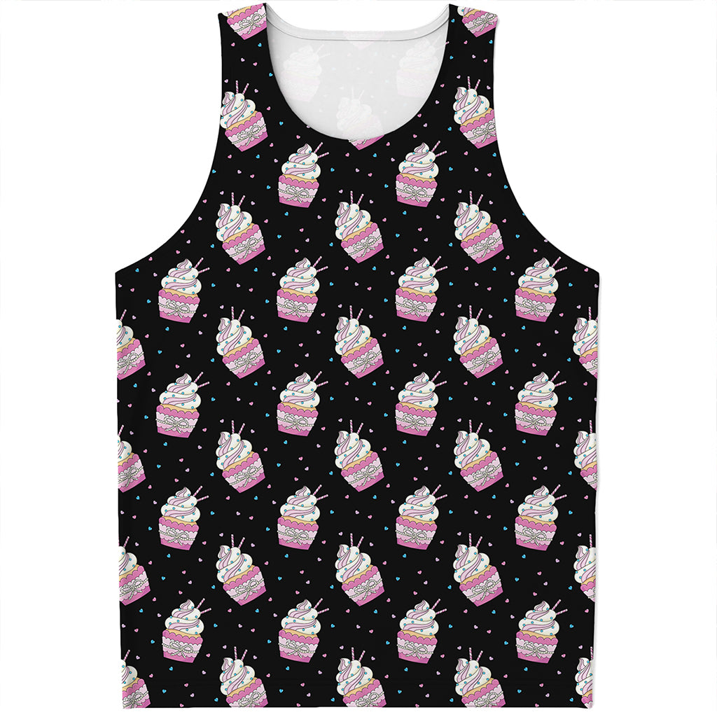 Pink Cupcake Pattern Print Men's Tank Top