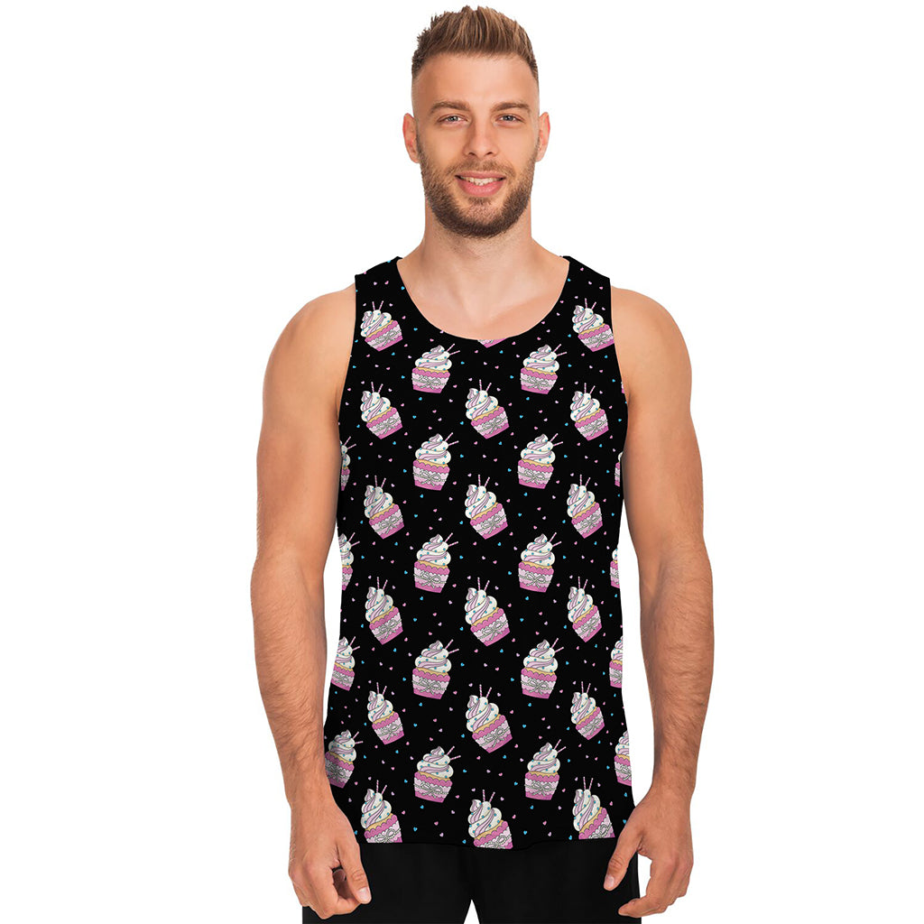 Pink Cupcake Pattern Print Men's Tank Top