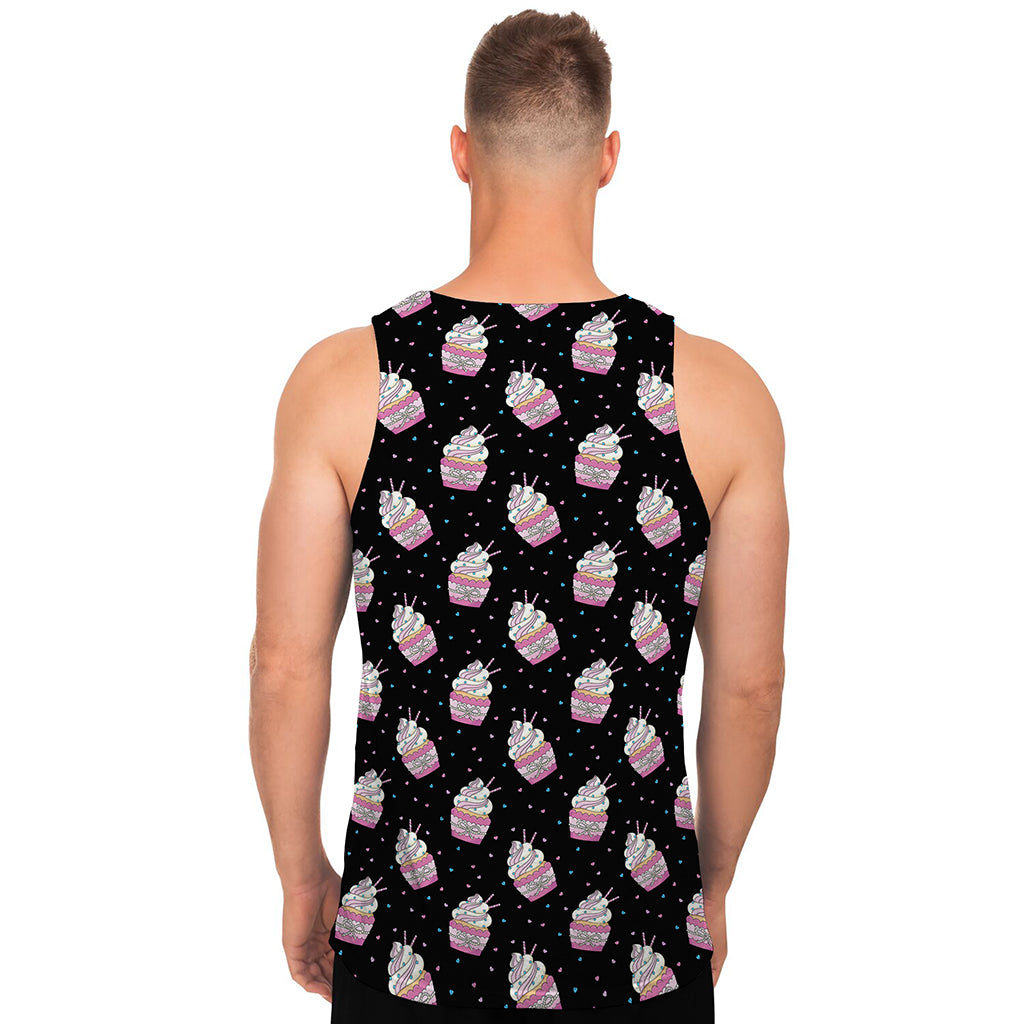 Pink Cupcake Pattern Print Men's Tank Top