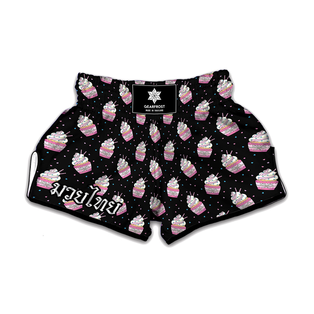 Pink Cupcake Pattern Print Muay Thai Boxing Shorts