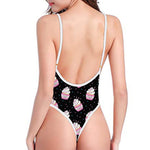 Pink Cupcake Pattern Print One Piece High Cut Swimsuit