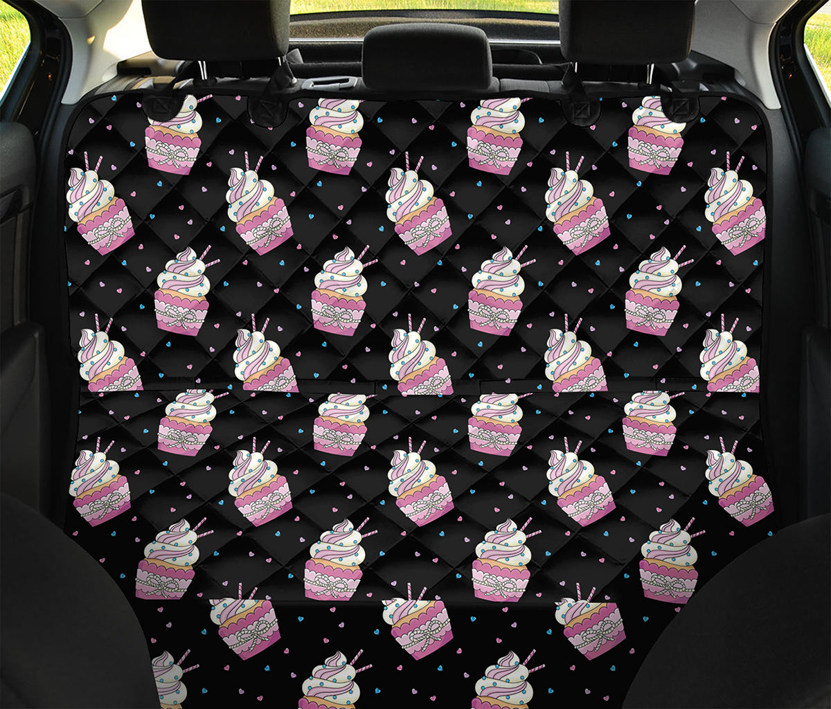 Pink Cupcake Pattern Print Pet Car Back Seat Cover