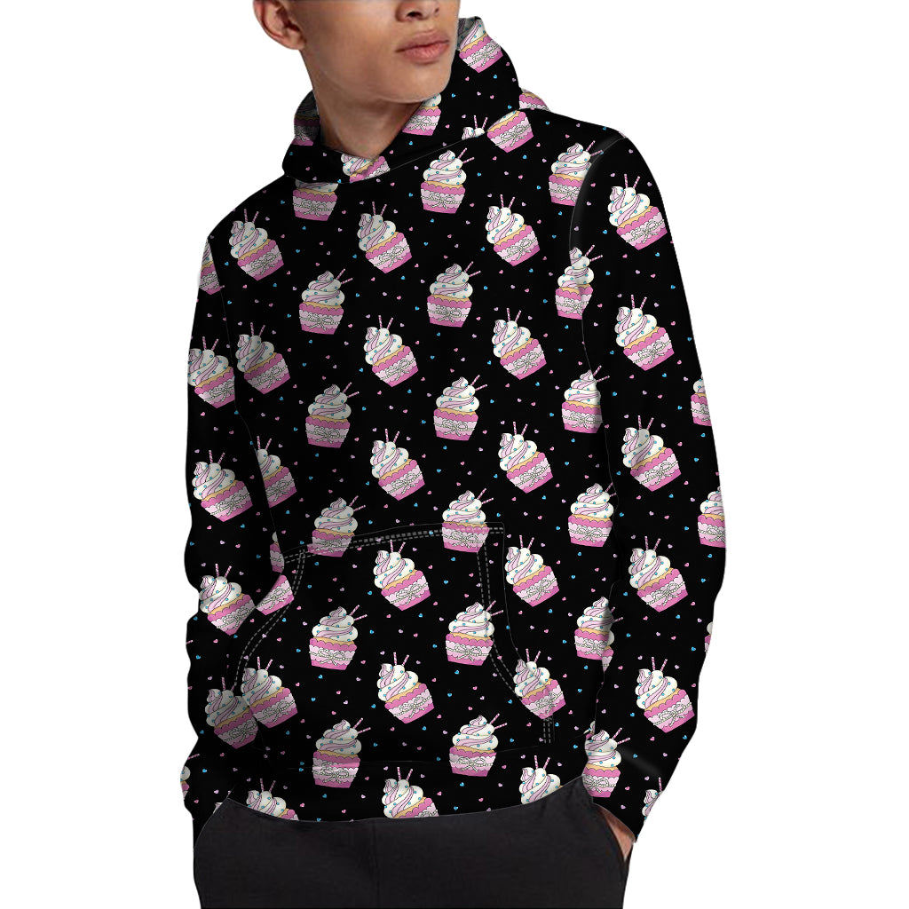 Pink Cupcake Pattern Print Pullover Hoodie