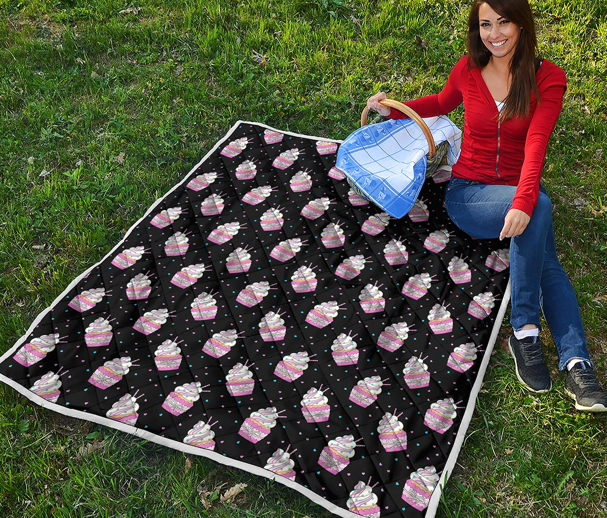 Pink Cupcake Pattern Print Quilt