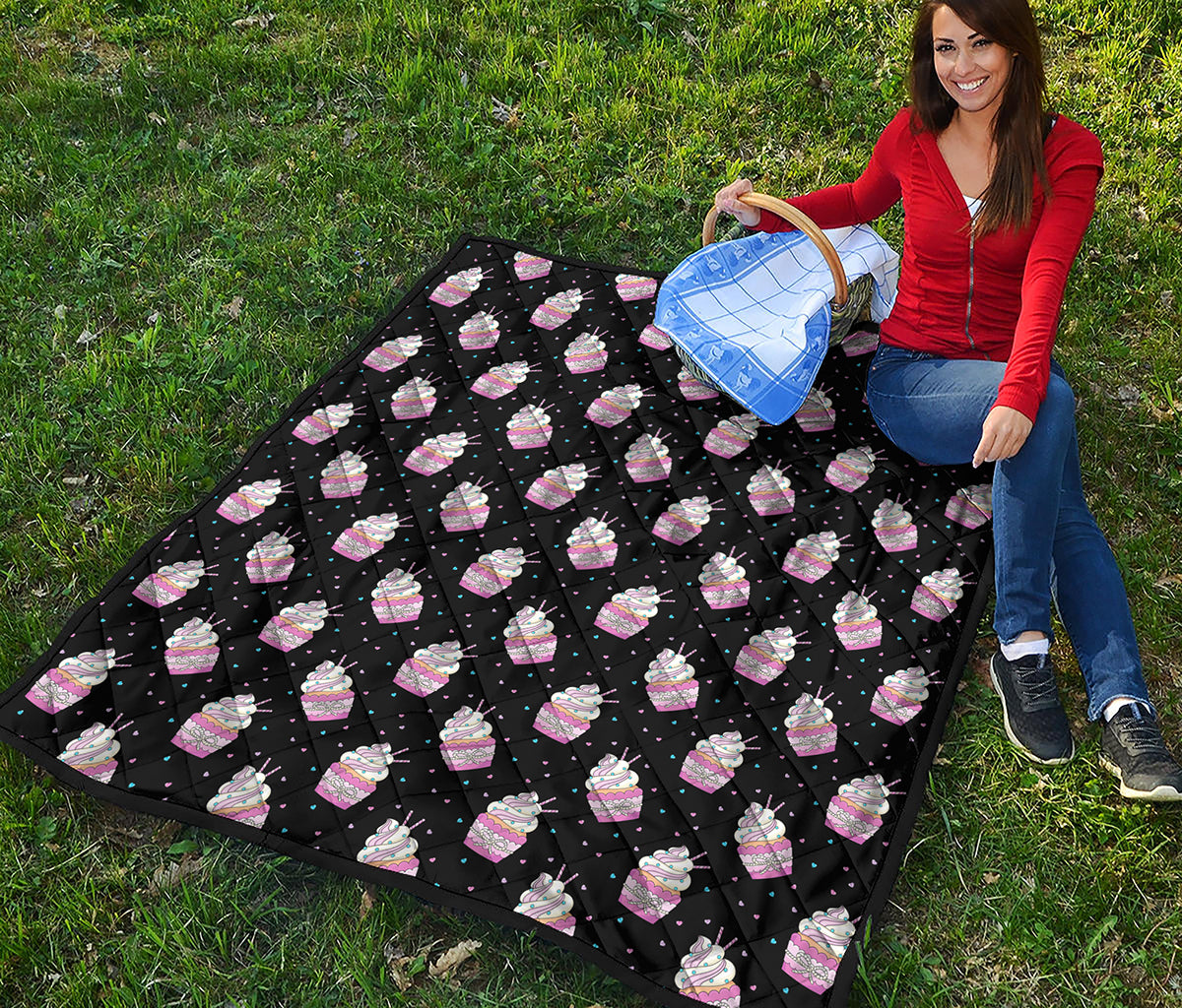 Pink Cupcake Pattern Print Quilt