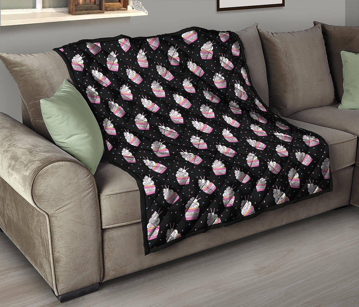 Pink Cupcake Pattern Print Quilt