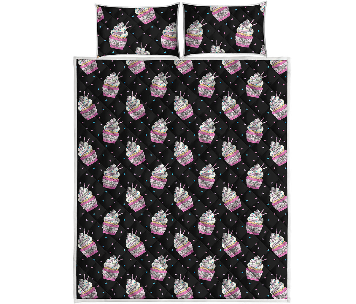 Pink Cupcake Pattern Print Quilt Bed Set