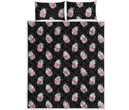 Pink Cupcake Pattern Print Quilt Bed Set