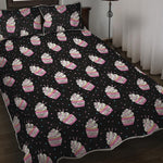 Pink Cupcake Pattern Print Quilt Bed Set