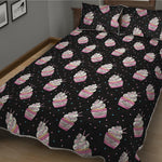 Pink Cupcake Pattern Print Quilt Bed Set