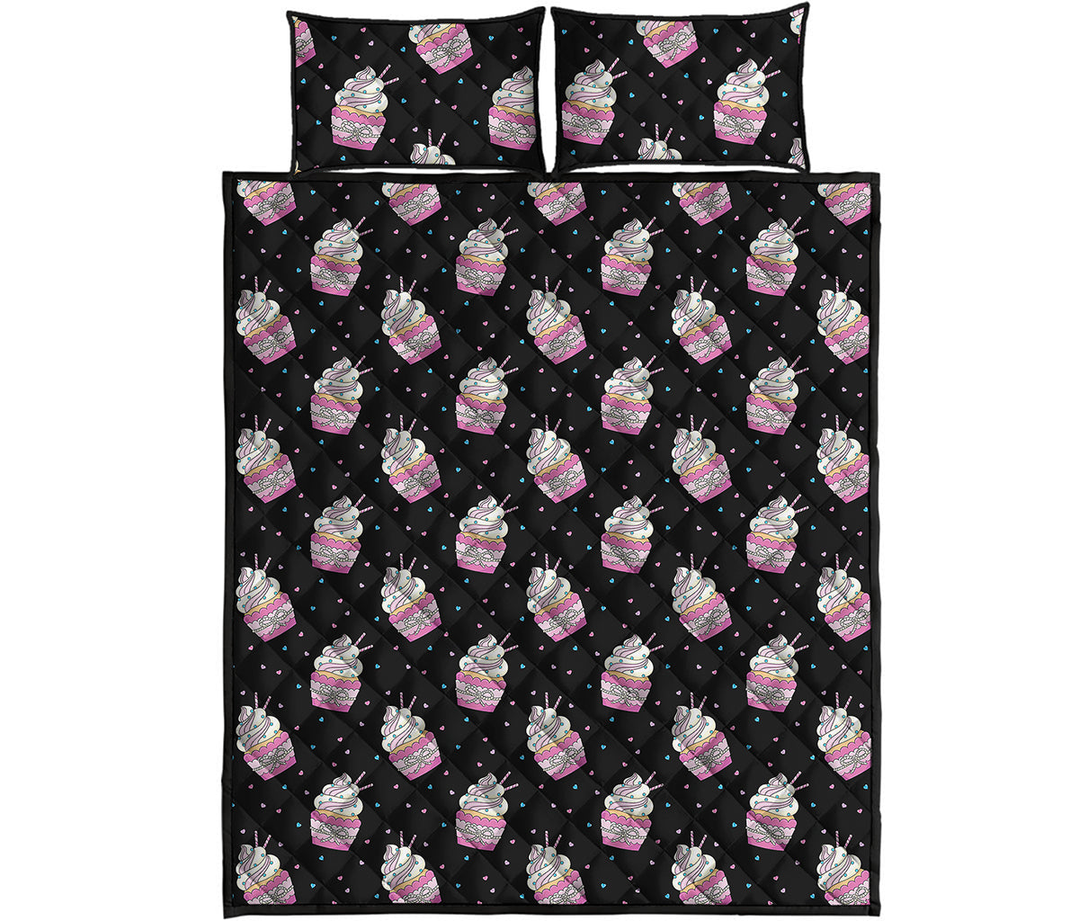Pink Cupcake Pattern Print Quilt Bed Set