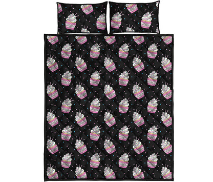 Pink Cupcake Pattern Print Quilt Bed Set