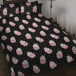 Pink Cupcake Pattern Print Quilt Bed Set
