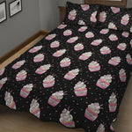 Pink Cupcake Pattern Print Quilt Bed Set