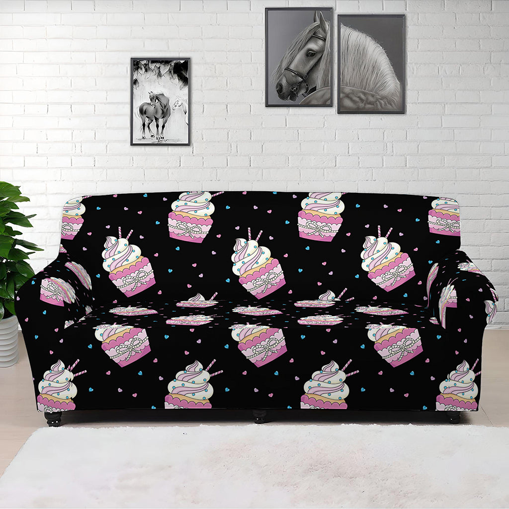 Pink Cupcake Pattern Print Sofa Cover
