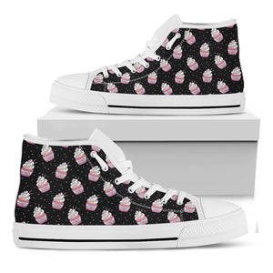 Pink Cupcake Pattern Print White High Top Shoes