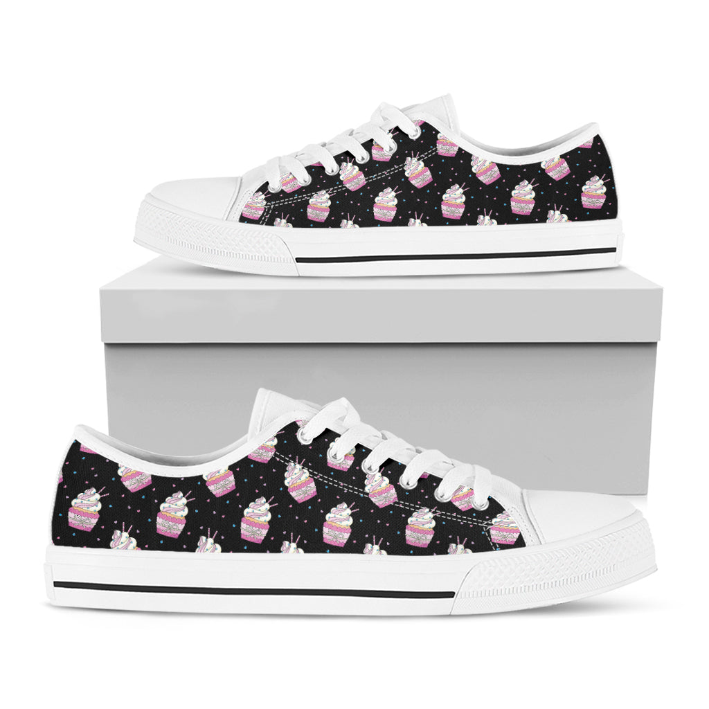 Pink Cupcake Pattern Print White Low Top Shoes