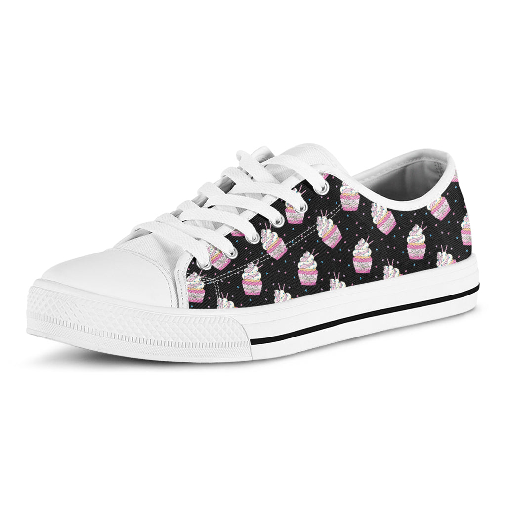 Pink Cupcake Pattern Print White Low Top Shoes